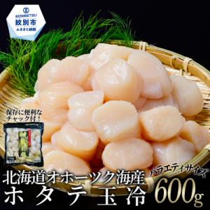 ふるさと納税 紋別市 北海道オホーツク海産ホタテ玉冷バラエティサイズ(600g)| 訳あり サイズ不揃い